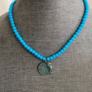 Make Wave Seahorse Blue Beaded Necklace